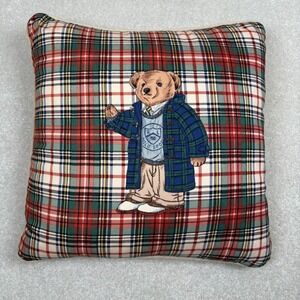 Ralph Lauren Polo Bear Plaid Pillow Decorative Accent Throw Pillow